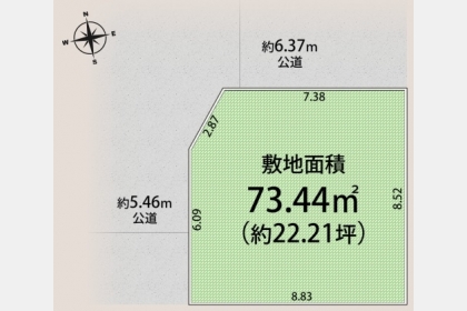 武蔵村山市大南3丁目〈売地〉西武拝島線「武蔵砂川」駅徒歩18分　北西角地　開放感のある立地　陽当たり・通風良好　教育・公園・商業施設が充実