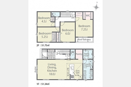 東大和市南街3丁目〈新築〉多摩モノレール「上北台」駅徒歩17分　4LDK　広々LDK18帖　パントリー　ランドリースペース　ウォークインクローゼット　フリースペース　キッチン折下天井　並列駐車2台可　全2棟②号棟