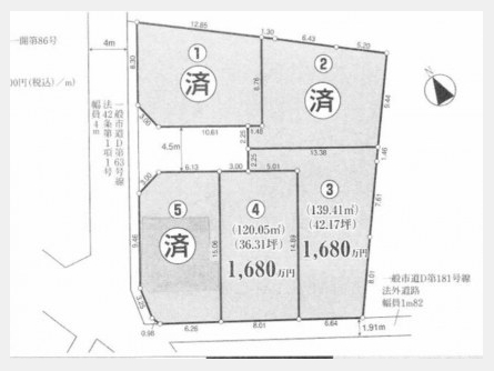 武蔵村山市中原3丁目〈売地〉 西武拝島線「西武立川」駅バス21分 120.05m² 建築条件なし