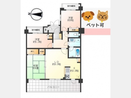 立川市一番町5丁目〈中古〉西武拝島線「砂川七番」駅徒歩18分　3LDK　大切なペットとも暮らせます。室内綺麗にご使用されています。眺望良好！