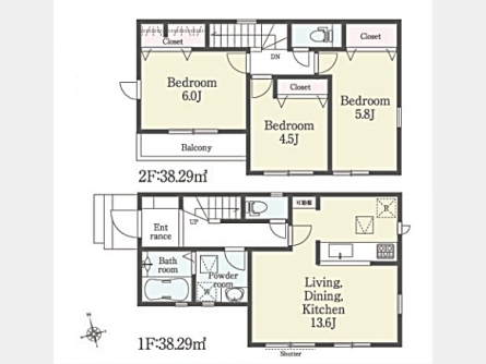 立川市砂川町7丁目〈新築〉西武拝島線「玉川上水」駅徒歩18分　3LDK　全室南向き　保証、建物性能評価、設備、仕様も充実　防犯カギ　宅配ボックス　浴室乾燥機　食洗機　浄水器