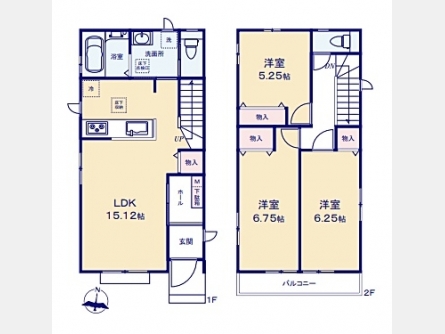 東大和市中央4丁目〈新築〉多摩モノレール「上北台」駅徒歩15分　3LDK　ZEH水準の省エネ住宅　LDKにも物入あり　リビングイン階段　家事動線良好　浄水器　1坪タイプシステムバス　浴室乾燥機　全5棟C号棟