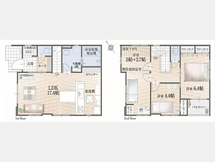 武蔵村山市大南5丁目〈新築〉西武拝島線「玉川上水」駅徒歩14分　3LDK（間仕切り対応で4LDK可）　太陽光パネル設置　リビングイン階段採用　シューズインクローゼット　食器洗い乾燥機　全3棟①号棟