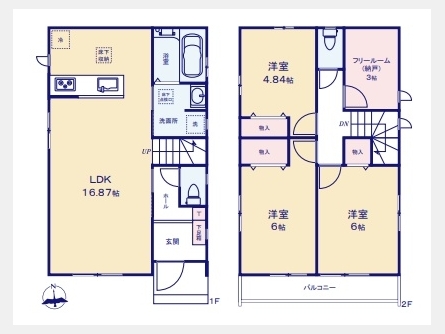 東大和市芋窪4丁目〈新築〉多摩モノレール「上北台」駅徒歩13分　3SLDK　太陽光発電設備標準搭載　 断熱等性能5等級、ZEH水準省エネ住宅　ビルトイン浄水器　浴室乾燥機　ディンプルキー　全4区画B