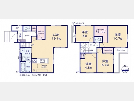立川市砂川町6丁目〈新築〉西武拝島線「玉川上水」駅徒歩14分　4」LDK　リビングイン階段採用　ファミリークローク　シューズインクローゼット　ウォークインクローゼット　浄水器　食洗機　浴室暖房乾燥機　駐車2台可