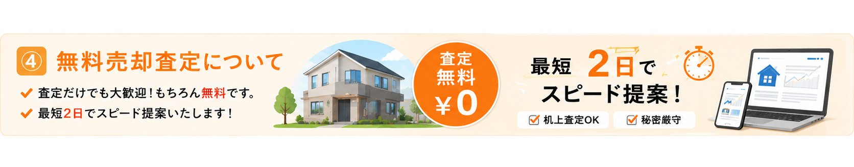 無料売却査定、最短2日でスピード提案